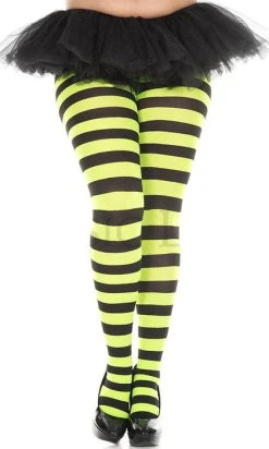 MUSIC LEGS Wide Striped [Black/Neon Green] | TIGHTS