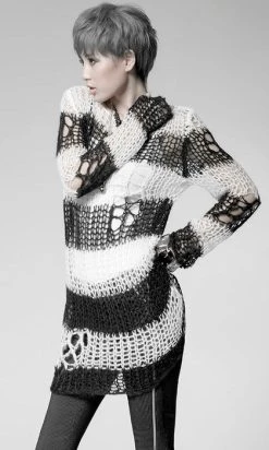 PUNK RAVE Distressed Fallen | KNIT SWEATER -Punk Rave Store WM 072DYF BKWH 2 44dddf13 56f3 4940 9c78 f3a50be5343b 700x700