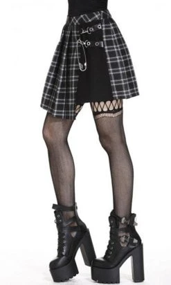 DARK IN LOVE Pleated Grid Irregular [Black] | HEM SKIRT -Punk Rave Store dark in love grid irregular hem skirt 2 2423589e 8d69 439e b220 4867f603cc67 700x700