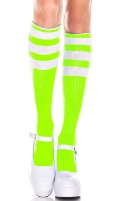 MUSIC LEGS Triple Stripe [Neon Green/White] | KNEE HIGH SOCKS