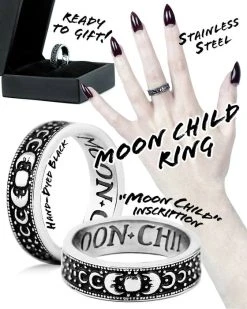 ROGUE AND WOLF Moon Child [Blackened Steel] | RING -Punk Rave Store rogue and wolf moon child blackened steel ring 10 61581a70 df23 4025 919b ed6424c471cc 700x700